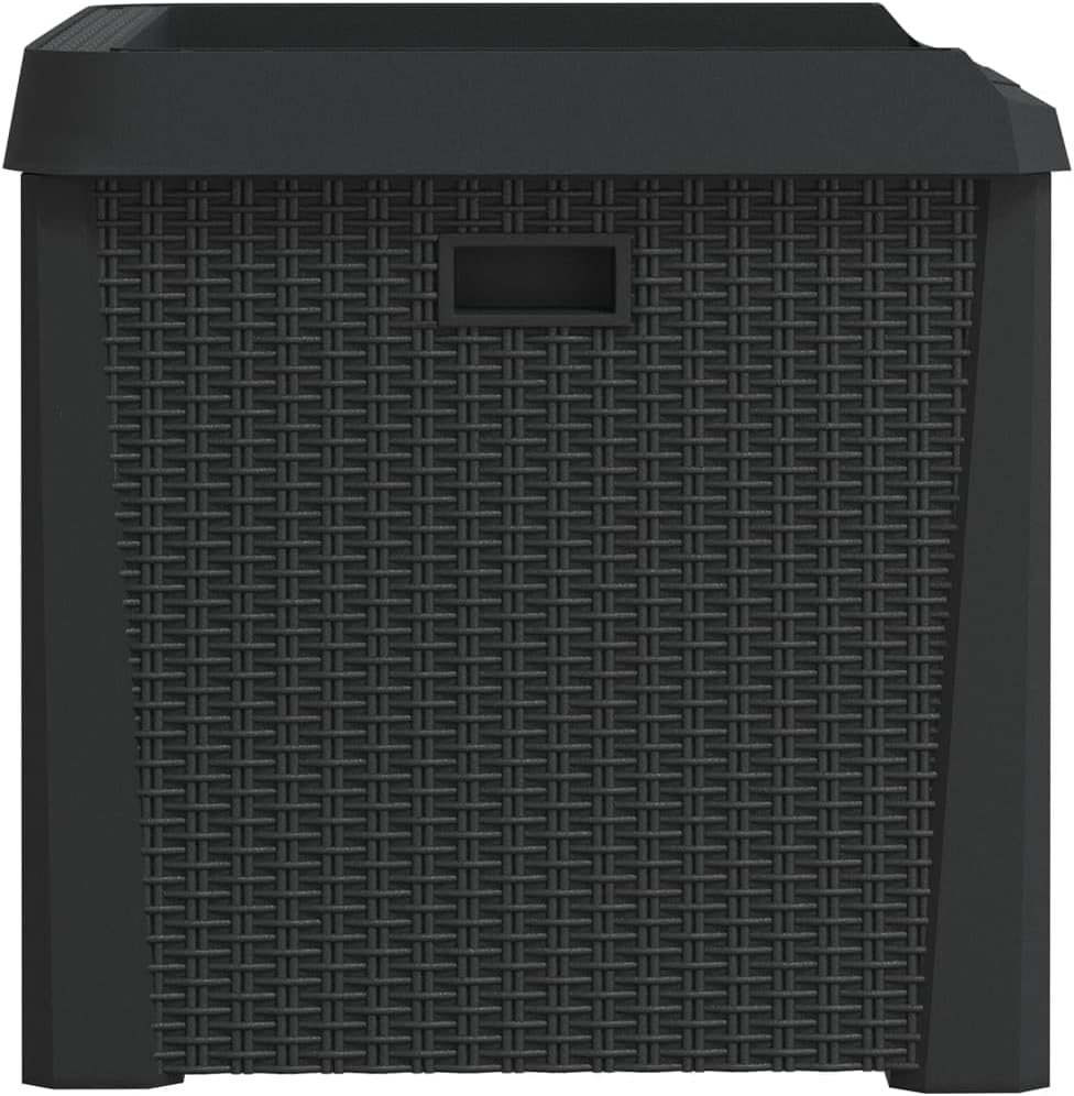 Patio Storage Box Anthracite 33 gal Resin Wicker Chest Outdoor Cushion Container Bench with Lockable Lid for Garden Backyard Deck Porch Furniture Seat