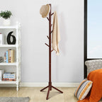 Tangkula Coat Rack Freestanding, Rubber Wood Coat Stand with 8 Hooks, Height Adjustable Entryway Coat Tree Coat Hanger Stand for Home Office Hall Entryway