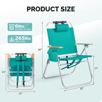 Bonnlo 17“ Lightweight High Backpack Beach Chair, 2 Pack Portable Tall Beach Chairs for Adults with Side Bag. 3 Level Adjustable Positions for Camping Patio and Picnic