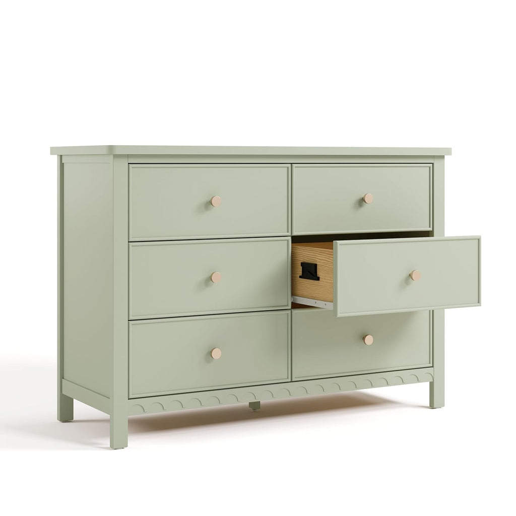 Graco Sasha 6 Drawer Dresser, Sage | GREENGUARD Gold Certified, Removable Bookshelves, Nursery & Kids Bedroom Wood Dresser, Spacious Storage, Interlocking Drawers