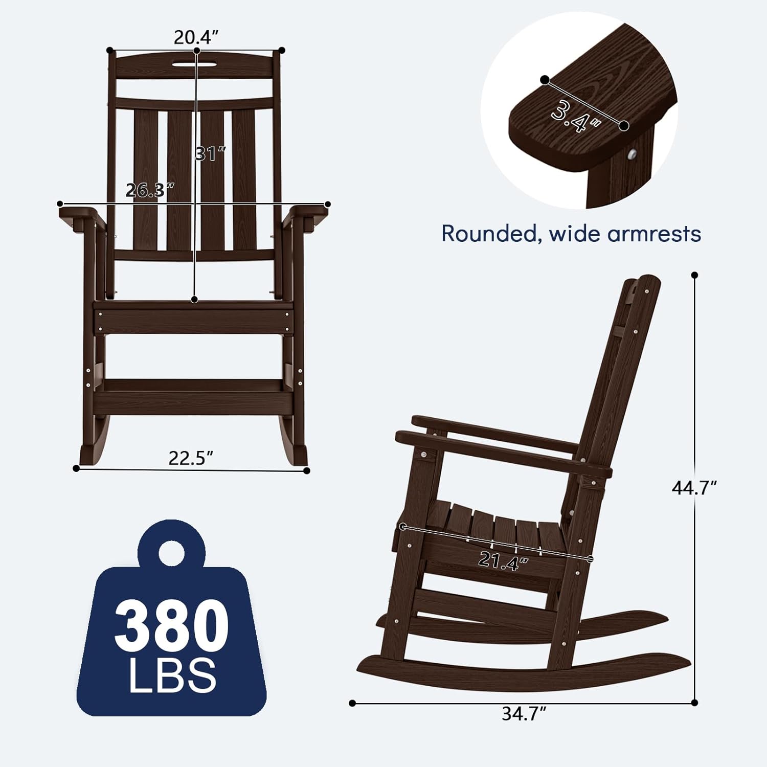Plawdlik Oversized Outdoor Rocking Chair Set of 2- All-Weather Resistant,HDPE Heavy Duty Patio Rockers with High Back - Perfect for Porch,Garden,Coffee