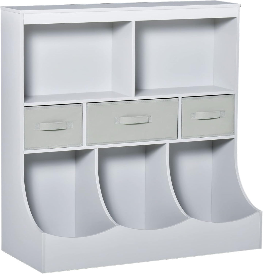 Bookcase, Toy Storage Organizer Cabinet, Children Display Bookshelf with Drawers for Toys, Clothes, Books, Grey