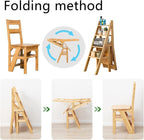 Solid Wood Folding Library Ladder Chair Step Stool 4 Step Dual Purpose Stepladder Display Stand Flower Stand(Wood)