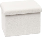 Small Ottoman with Storage, Sherpa Storage Ottoman Cube, Boucle Folding Foot Rest for Dorm, Living Room, Bedroom, White, 16.5"x12.6"x12.6"