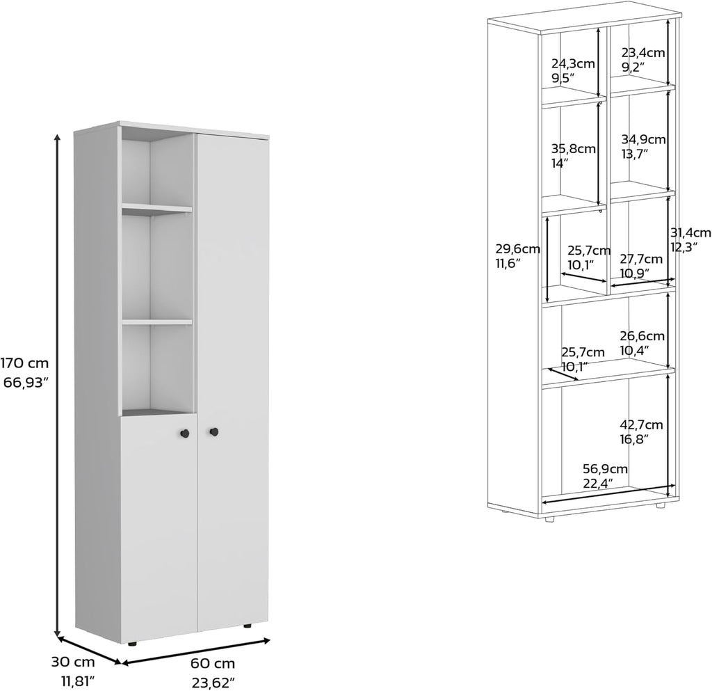 Riner 67" Tall Slim Pantry Organizer with 8 Shelves, 2 Doors & Modern Style - White