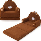 MOONBEEKI 2-in-1 Foldable Toddler Couch, Soft Sherpa Fabric with Washable Cover, Convertible Sofa to Lounger, Kids Sofa for Playroom, Bedroom, Living Room, Birthday Gift, Bear, Medium