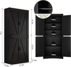 Hlivelood 71" Tall Kitchen Pantry,Farmhouse Storage Cabinet with Adjustable Shelves,Load-Bearing Steel Pipe,Farmhouse Pantry Cabinet with 4 Barn Doors,for Kitchen,Dining Room,Living Room(Black)