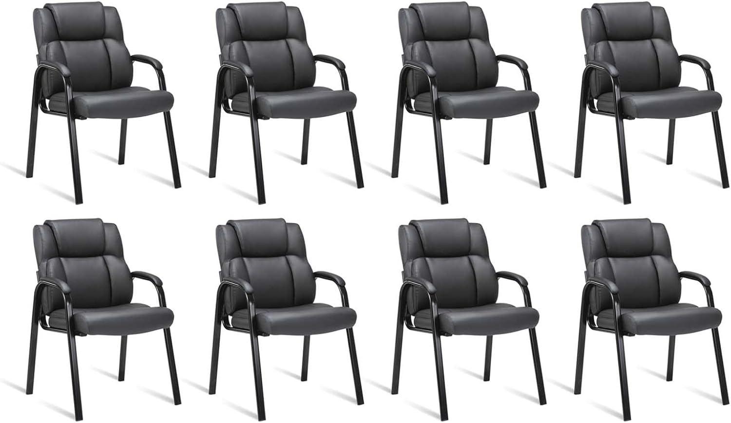 CLATINA Leather Guest Chair with Padded Arm Rest for Reception Meeting Conference and Waiting Room Side Office Home Black 8 Pack