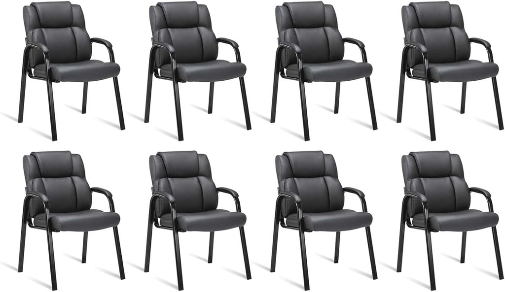 CLATINA Leather Waiting Room Chairs for Reception Set of 8, Guest Chairs with Padded Arm Rest, Office Chairs No Wheels, Comfy Meeting Room Chair and Computer Desk Chair for Office, Home, Black