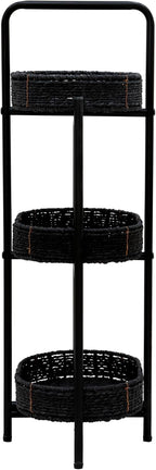 Handwoven Small Side Table, 3-Tier Oval Storage Organizer, Portable Storage Rack for Bedroom, Living Room, Plant Stand, Multi-Purpose Organizer Shelf (Blake)