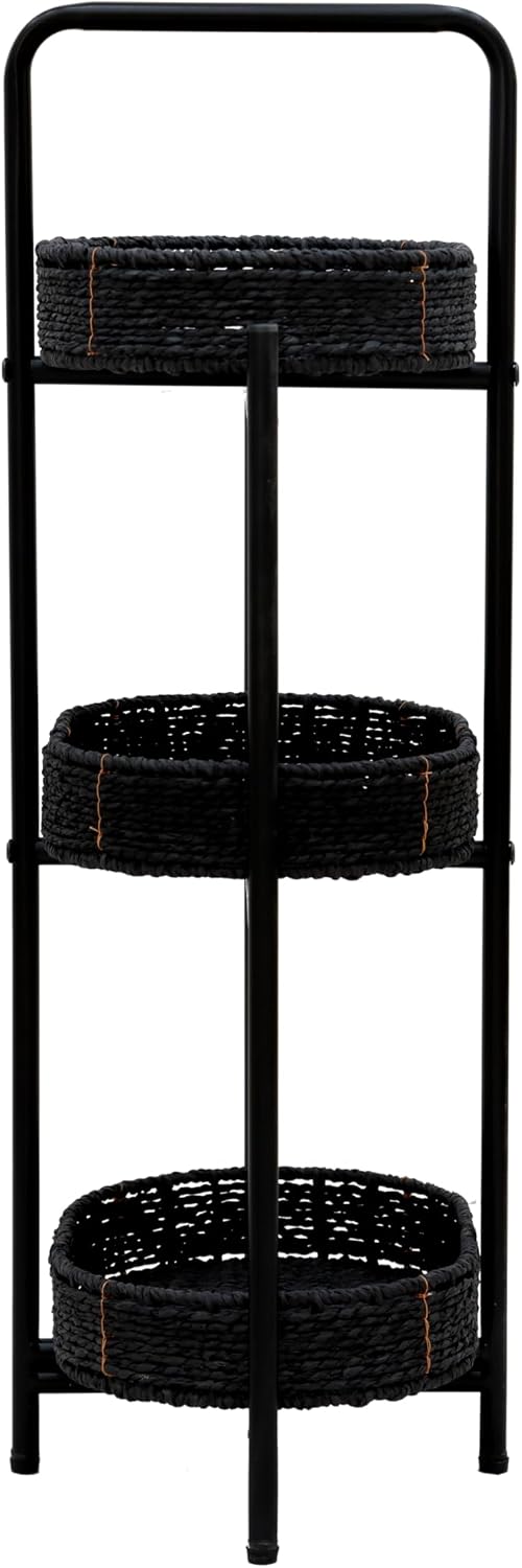 Handwoven Small Side Table, 3-Tier Oval Storage Organizer, Portable Storage Rack for Bedroom, Living Room, Plant Stand, Multi-Purpose Organizer Shelf (Blake)