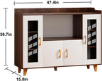 120cm Kitchen Storage Cabinet with 4 Doors & Open Shelf, Wood Grain Buffet Sideboard for Dining Room, Multi-Purpose TV Stand & Coffee Bar Cabinet Brown