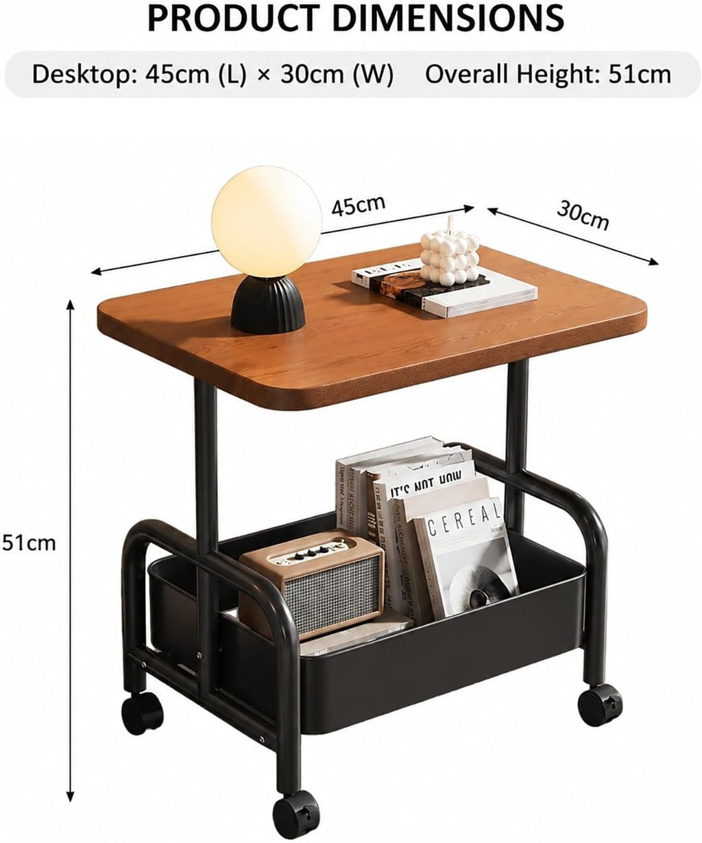 Rolling Sofa Side Table Cart, Movable Storage Nightstand, Multipurpose End Table Accent Cabinet for Living Room Bedroom Small Apartment(Primary,45x30cm)