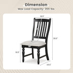 Giantex Wood Dining Chairs Set of 2, Farmhouse Black Kitchen Chair with Solid Wood Frame, Max Load 355 Lbs, Armless Upholstered Dining Side Chairs with Cushion Seat, Slat Back Dining Room Chairs