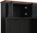 59"W Black Hall Tree Entryway Storage Bench with Extra Large Side Storage, 78.7"H Wooden Coat Shoe Rack Organizer with Hooks, Cabinets and 4 Drawers for Hallway, Entryway, Living Room or Mudroom
