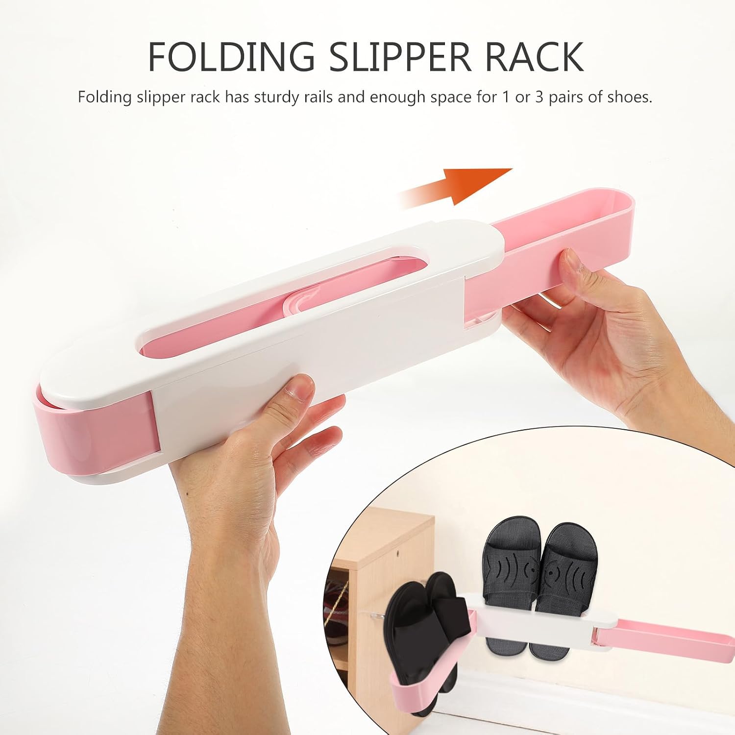 INOOMP Punch-Free Wall Mounted Shoe Storage Rack for Slippers and Sandals, Space Saving Plastic Folding Organizer with Sturdy Rails, Suitable for Doorway and Bathroom Use, Pink