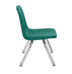 FDP 10" School Stack Chair, Stacking Student Seat with Chromed Steel Legs and Nylon Swivel Glides for in-Home Learning or Classroom - Green (4-Pack), 13227-GN