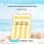 M METERXITY Beach Sling Chair Replacement Canvas, 16x44.5 Inch Folding Lounge Chair Fabric with Pillow for Beach/Sunbathing/Courtyard/Garden [Striped Yellow, Only Replacement]