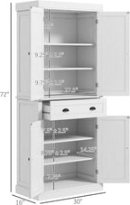 30" D*16" W*72.5" H Freestanding Kitchen Pantry with Drawer, 4 Adjustable Shelves & 2 Double Doors, Rectangular Storage Cabinet, Modern, Easy Assembly, for Living Room, Dining Room, White