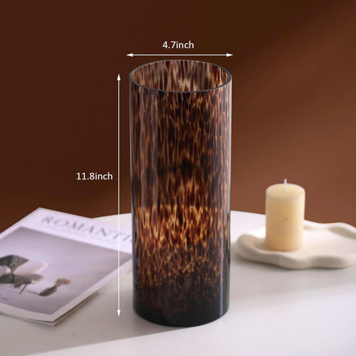 11.8" High Luxe Leopard Glass Vase — Unique Modern Amber Brown Centerpiece for Home Decor, Everyday Elegance Vase