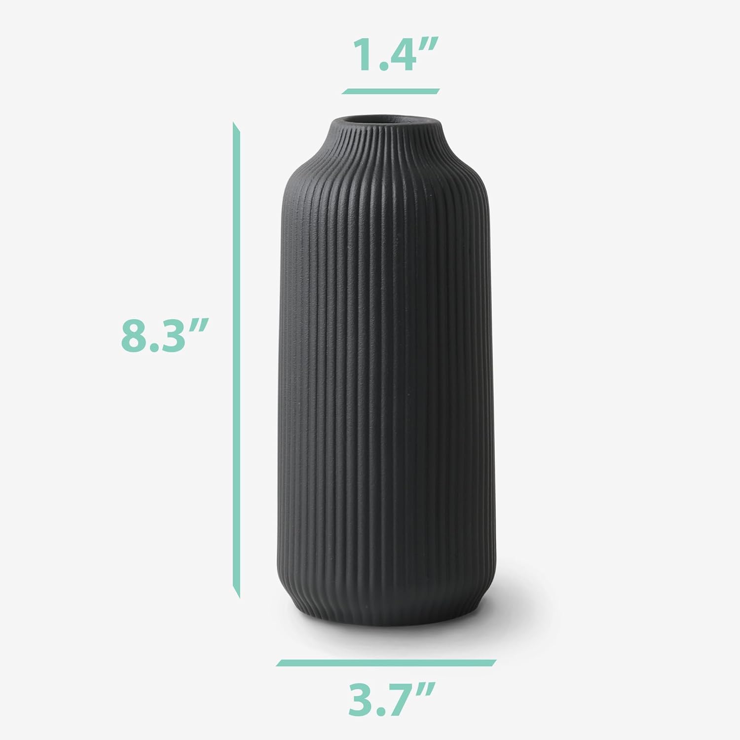 flature Ceramic Vase in Nordic Style, Decovase Large for Pampas Grass as Boho Deco, Vase Black Matt 8 inch for Flowers, Scandinavian Design Home Decoration for Fresh Flowers, Dried Flowers (Size M)