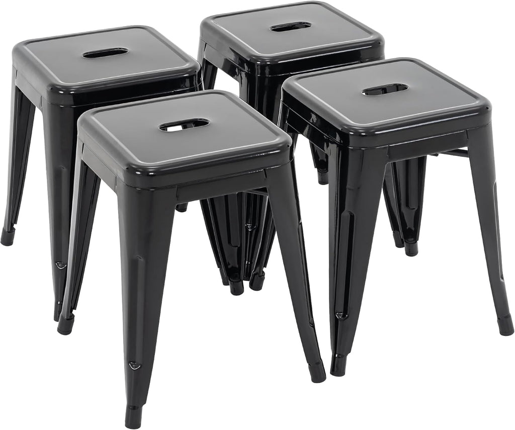 Brage Living 18 Inch Industrial Metal Stools Set of 4, Stackable Classroom Stools, Backless Metal Dining Chairs for Indoor Outdoor, Kitchen Short (Black)