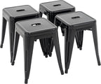 Brage Living 18 Inch Industrial Metal Stools Set of 4, Stackable Classroom Stools, Backless Metal Dining Chairs for Indoor Outdoor, Kitchen Short (Black)