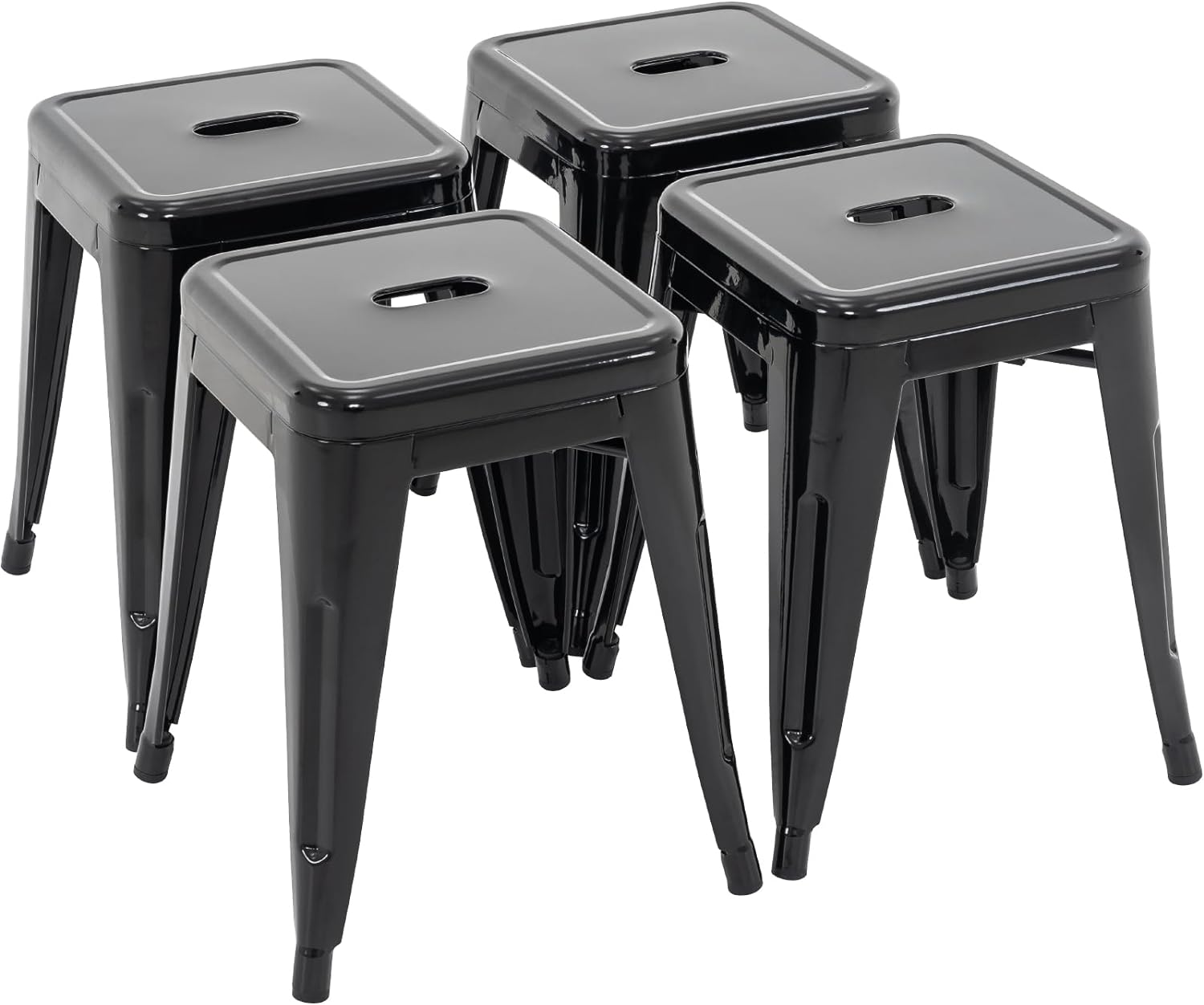 Brage Living 18 Inch Industrial Metal Stools Set of 4, Stackable Classroom Stools, Backless Metal Dining Chairs for Indoor Outdoor, Kitchen Short (Black)