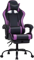 Gaming Office Chair w/Footrest Lumbar Support Headrest Armrest (Purple)