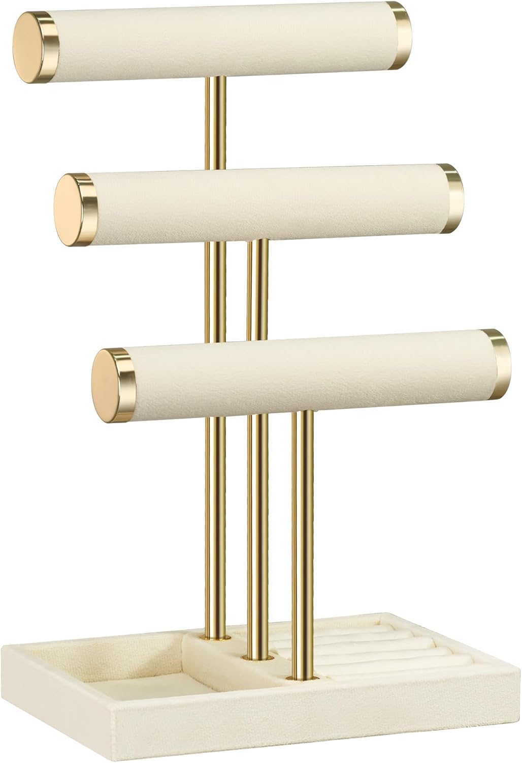 3 Tier Bracelet Holder Display - Detachable T Bar Beige Velvet Bracelet Holder, Jewelry Holder Organizer for Bracelet, Necklace, Watches, Rings