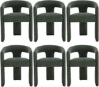 KIVENJAJA Barrel Dining Room Chairs Set of 6, Green Modern Boucle Kitchen Chairs with Round Back & Arm, Comfy Sherpa Upholstered Accent Armchair for Living Room Recption Office Vanity