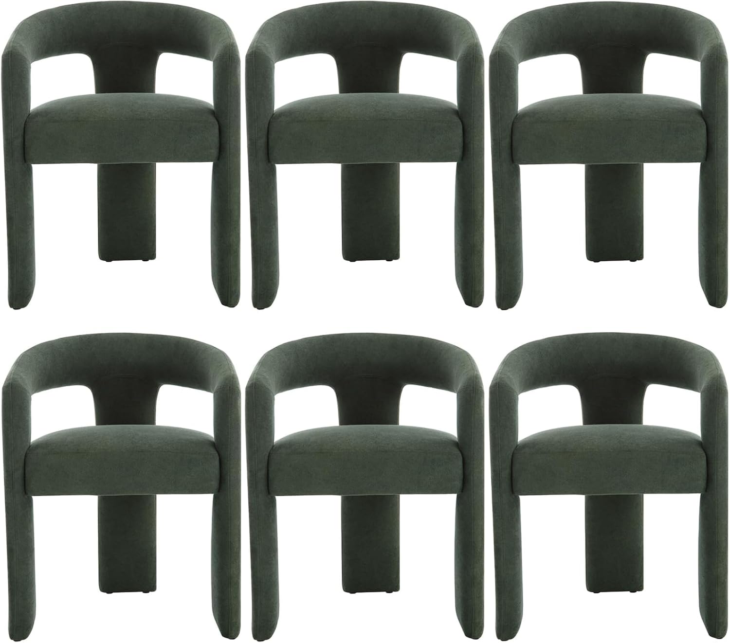 KIVENJAJA Barrel Dining Room Chairs Set of 6, Green Modern Boucle Kitchen Chairs with Round Back & Arm, Comfy Sherpa Upholstered Accent Armchair for Living Room Recption Office Vanity