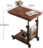 C Shaped End Table with Rolling Wheels, Height Adjustable Bedside Desk for Small Space Bedroom, Industrial TV Tray Couch Table Cart for Living Room(White,50x30cm)