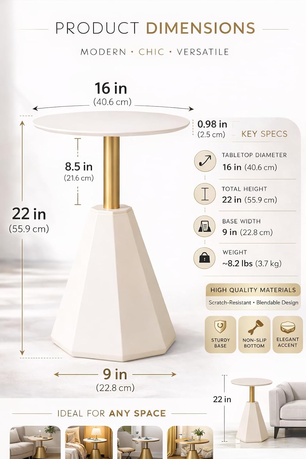 Round Wood Side Table, Coffee Nightstand Cocktail Drink Modern Accent Circle End Table, Wood Pedestal Base for Living Room, Bedroom, Small Spaces, Offices, Ivory