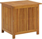 Solid Acacia Wood Outdoor Storage Box with Waterproof Bag, 23.6x19.7x22.8 Inch Patio Storage Bench for Cushions, Tools, and Garden Gear