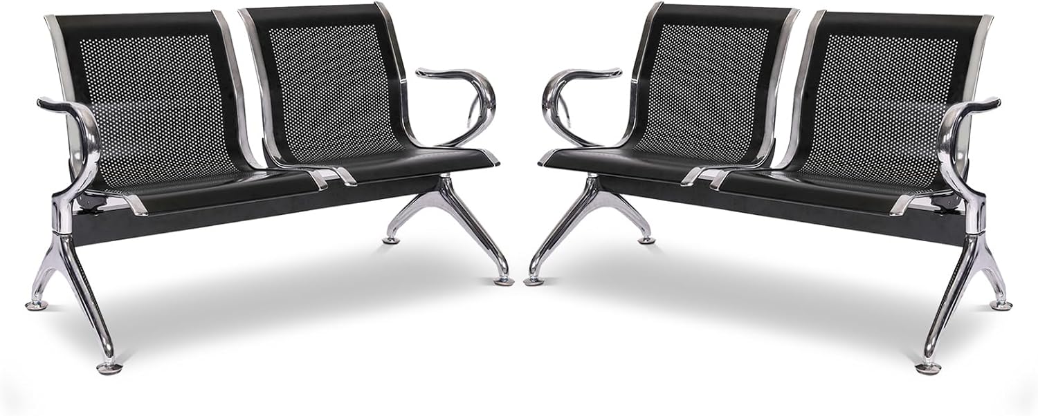 Kinsuite Reception Chairs Set of 2- Waiting Room Reception Chair 2-Seat Heavy Duty Chair Office Guest Chairs & Reception Chairs for Office Bank Hospital School, Black