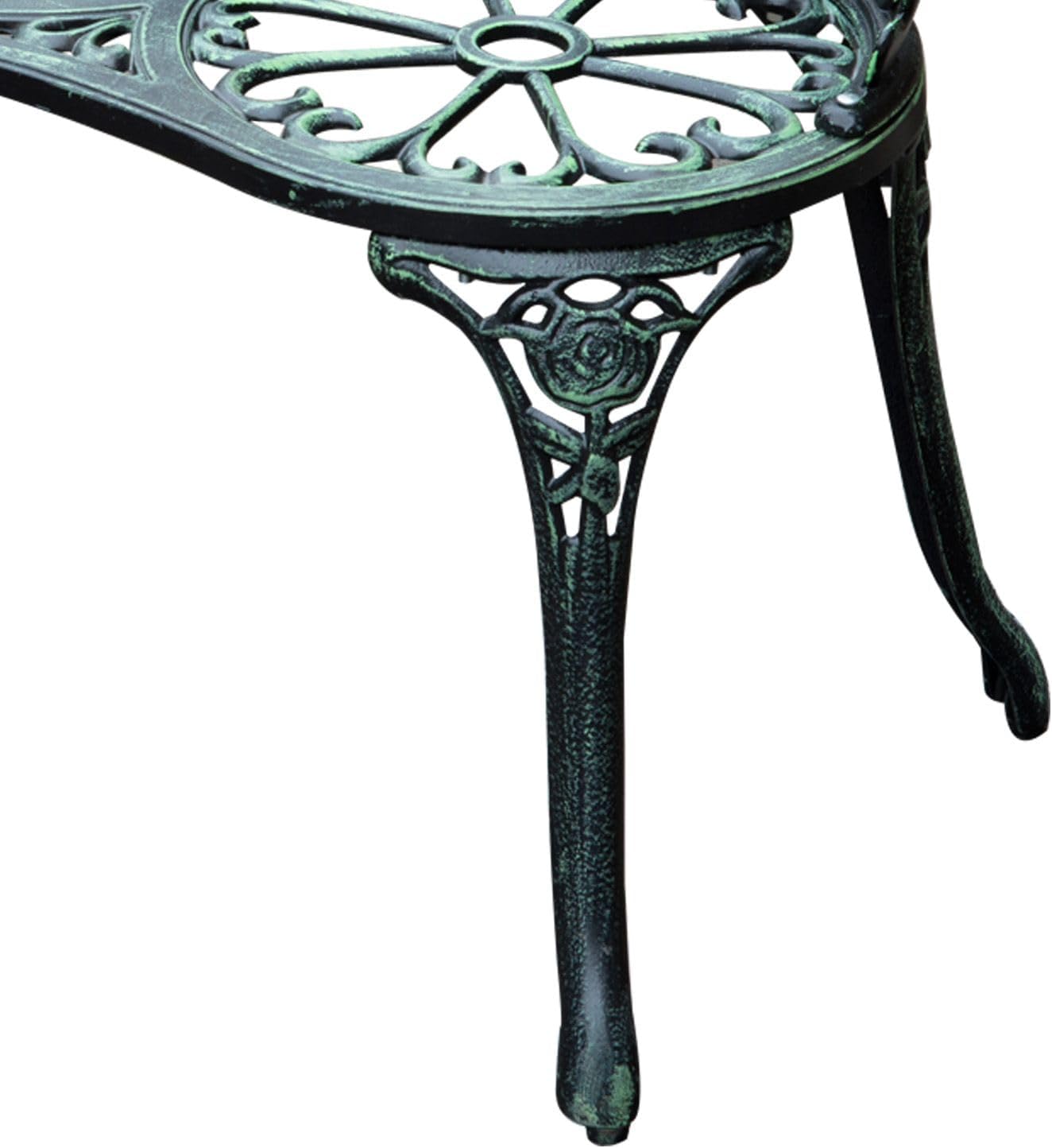Floral Rose Design Antique Green Cast Aluminum FFor rame Weatherproof Premium Heavy Duty Durable Outdoor Loveseat