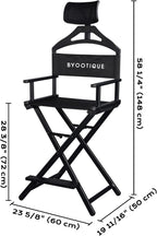 BYOOTIQUE Makeup Artist Stool Chair Protable 28" Height Tall Folding Directors Chair Aluminum Makeup Chair with Head Rest for Wedding Hair Stylist Studio Salon Vanity Craft Show, Black