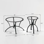 3 Tempered Glass Coffee Table Set, Decor Coffee Table Round End Side Table with Sturdy Construction for Living Room (Rustic Black)