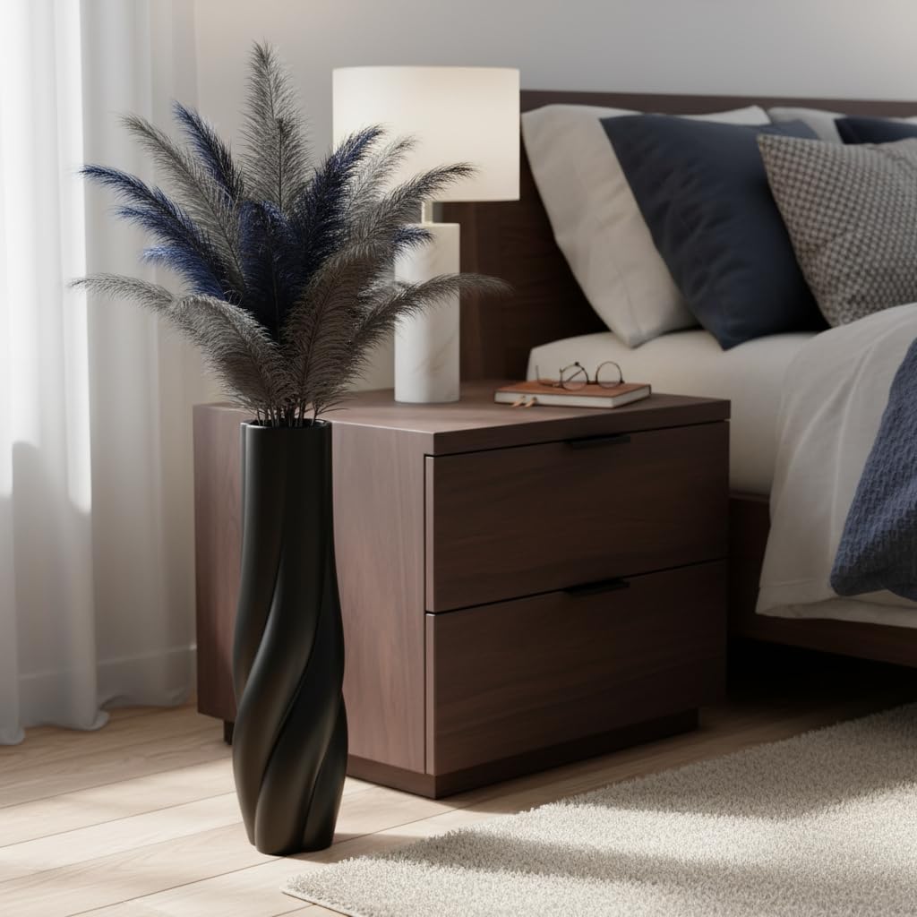 Modern Black Floor Vase, 24 Inch Tall Resin Home Decor Vases, Large Sturdy Vase for Living Room, Office, Bedroom Decor with 5" Opening for Dried Pampas Grass, Branches & Feathers