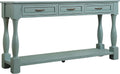Merax Retro Console Table with 4 Drawers for Entryway, Sofa Table with Open Storage Shelf, Wood Side Table with Thick Legs for Living Room Bedroom, Retro Blue