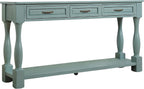 Merax Retro Console Table with 4 Drawers for Entryway, Sofa Table with Open Storage Shelf, Wood Side Table with Thick Legs for Living Room Bedroom, Retro Blue
