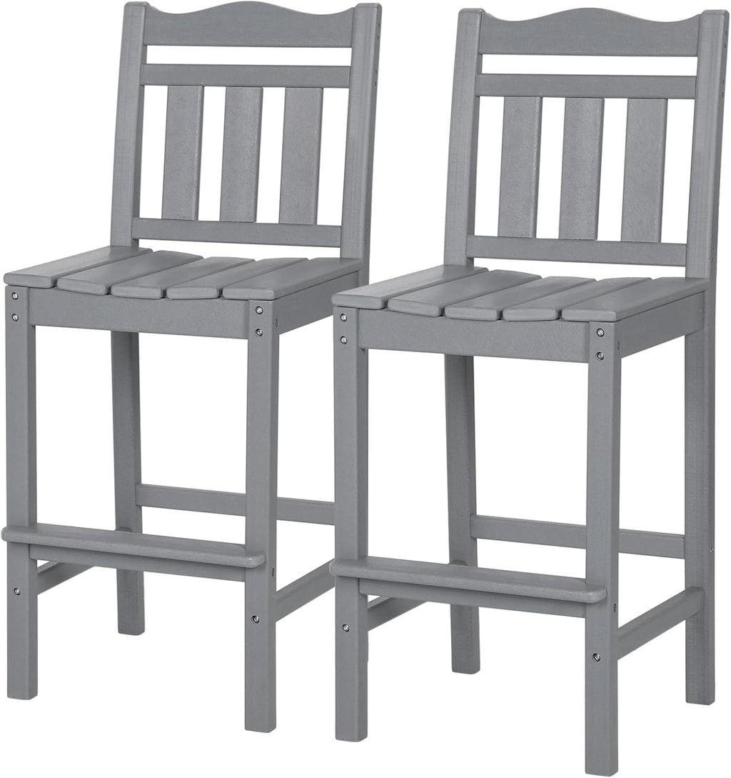 nalone Outdoor Bar Stools Set of 2, HDPE Tall Adirondack Chairs Bar Chairs, Weather Resistance Bar Height Chair for Balcony, Garden, Yard, Backyard (Grey, Bar Chairs Set of 2)