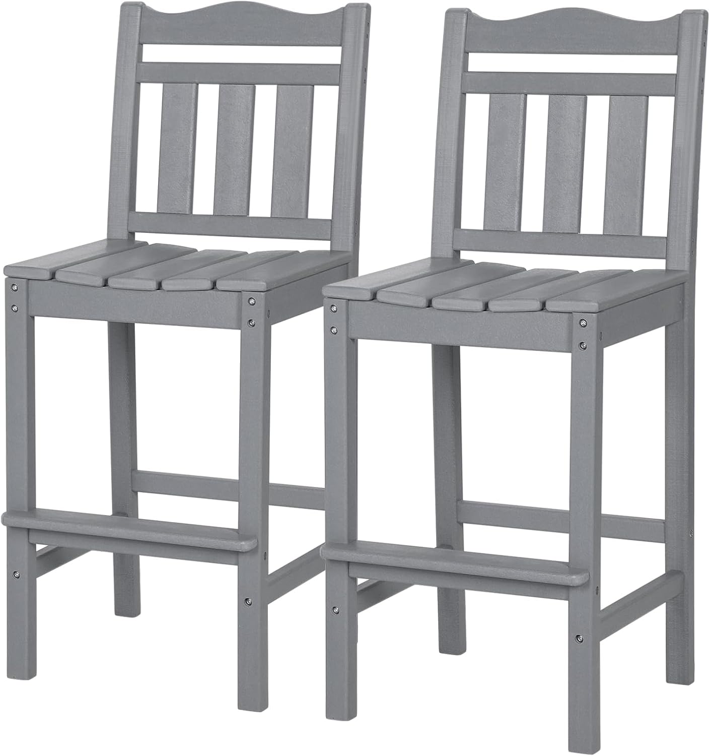 nalone Outdoor Bar Stools Set of 2, HDPE Tall Adirondack Chairs Bar Chairs, Weather Resistance Bar Height Chair for Balcony, Garden, Yard, Backyard (Grey, Bar Chairs Set of 2)