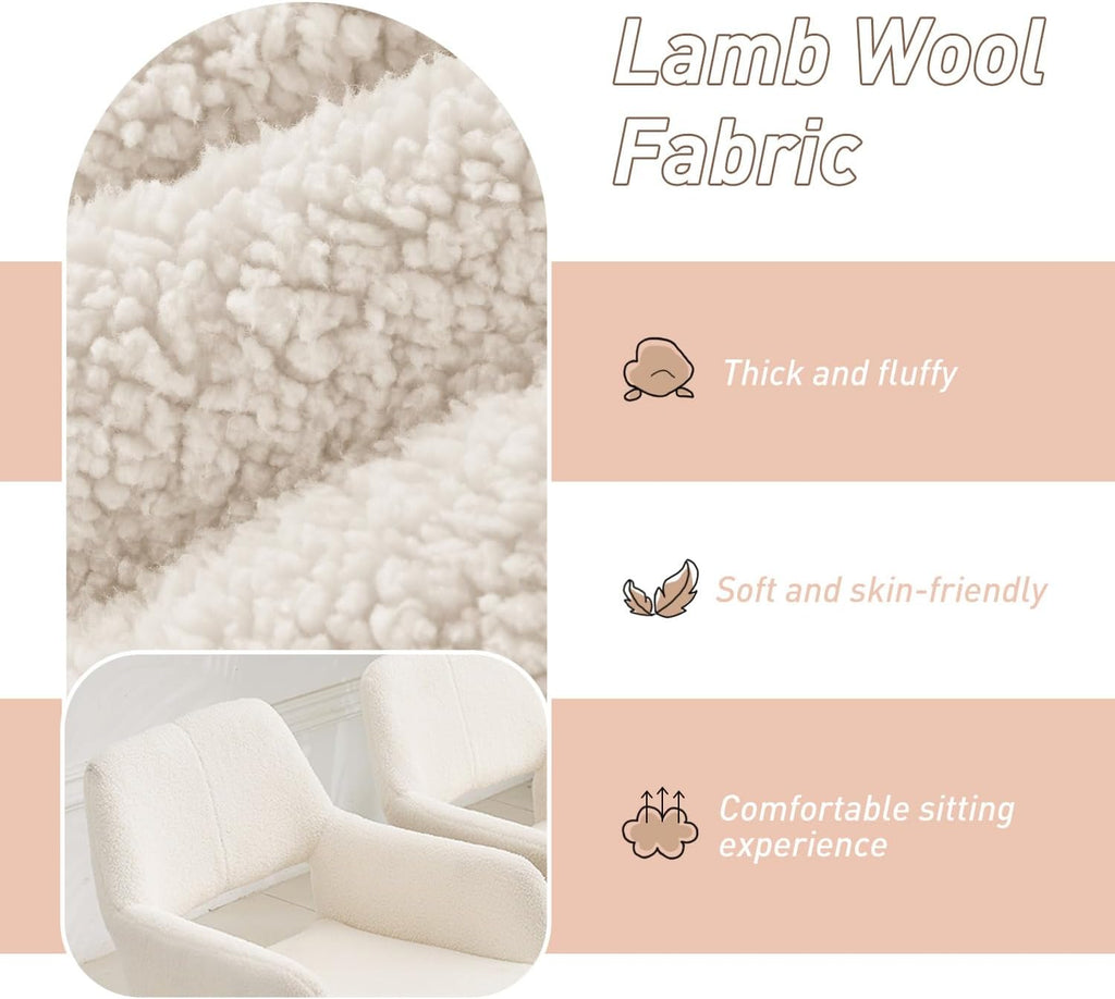 Desk Chair No Wheels Vanity Chair Makeup Chair Comfy Accent Chair for Living Dining Room Bedroom Home Office Mid Century Modern Upholstered Armchair Sofa with Wood Legs (Wool White, 1)