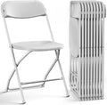 Folding Chairs 10 Pack, Outdoor Plastic Sturdy Metal Folding Chairs for Outside Indoor, Portable 350 lbs Capacity Heavy Duty Foldable Commercial Seating for Picnic, Party, Patio, Office, White Color