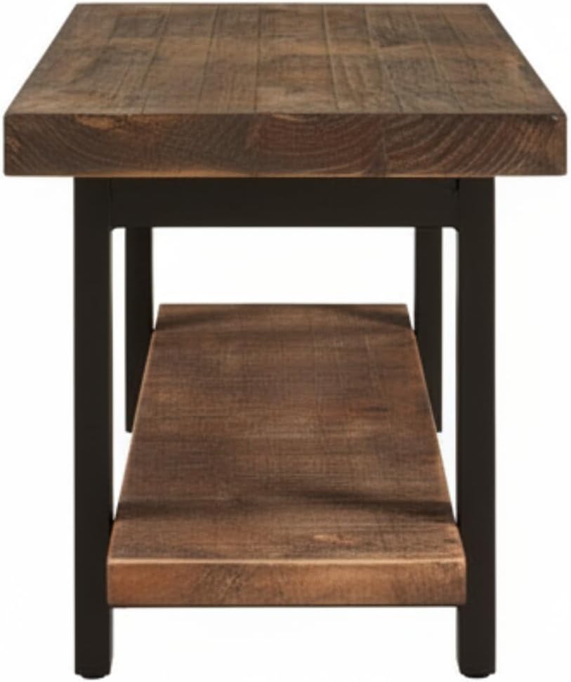 Alaterre Furniture Pomona Dining Bench - 48-Inch Modern Industrial Solid Wood Indoor Bench with Open Bottom Storage Shelf - Seating for Kitchen, Dining Room, and Living Room (Rustic Brown)