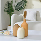 Ceramic Vase Set of 3,Neutral Modern Vases for Bouquet Pampas Grass Dried Fresh Flowers,Rustic Home Decor for Living Room,Bedroom Entryway(Beige)