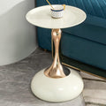 Round End Table with Rose Gold Base – Modern Metal Tray Top, Luxury Cream Side Table, Pedestal Accent Table for Living Room, Bedroom, or Nursery (Cream & Rose Gold)
