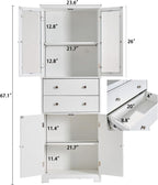 67" Tall White Kitchen Pantry Cabinet with Doors & Drawers - Large Storage Cupboard for Kitchen, Bathroom, Craft Room, 2 Glass Doors, Adjustable Shelf, 24" W x 12" D x 67" H, Easy Assembly